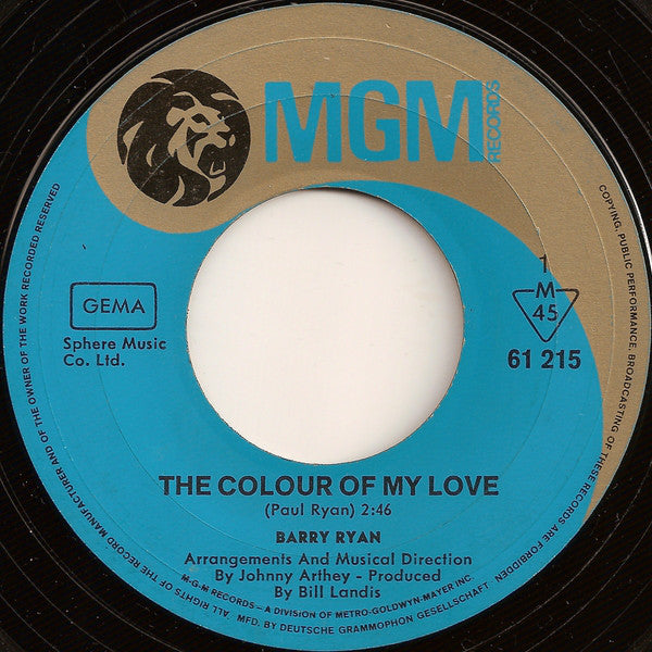 Barry Ryan : The Colour Of My Love / My Mama (7", Single)