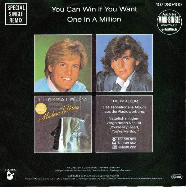 Modern Talking : You Can Win If You Want (Special Single Remix) (7", Single)