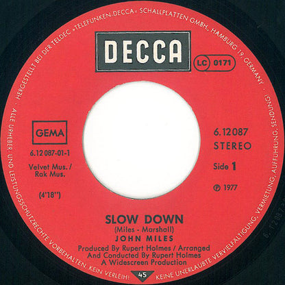 John Miles : Slow Down / Stranger In The City (7", Single)