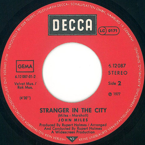 John Miles : Slow Down / Stranger In The City (7", Single)