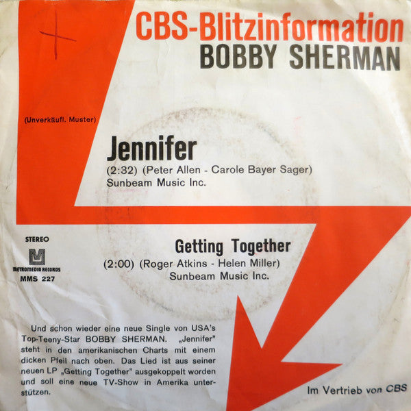 Bobby Sherman : Jennifer / Getting Together (7", Promo)