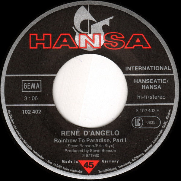 René D'Angelo : Rainbow To Paradise Part 1+2 (7", Single)