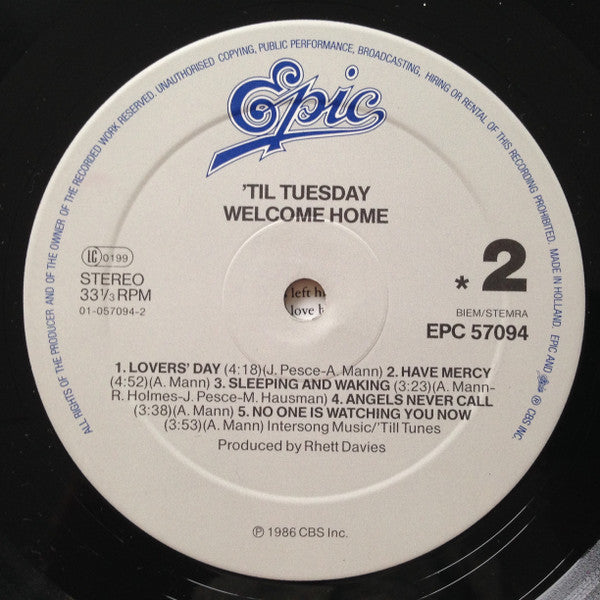 'Til Tuesday : Welcome Home (LP, Album)