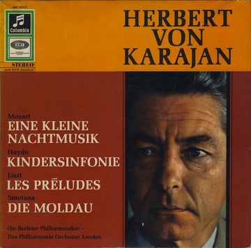 Herbert von Karajan — Wolfgang Amadeus Mozart / Joseph Haydn / Franz Liszt / Bedřich Smetana — Berliner Philharmoniker · Philharmonia Orchestra : Eine Kleine Nachtmusik / Kindersinfonie / Les Préludes / Die Moldau (LP, Comp)