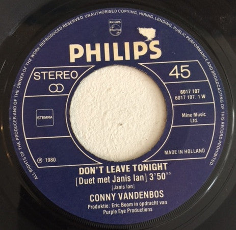 Conny Vandenbos In Duet Met Janis Ian : Don't Leave Tonight (7")