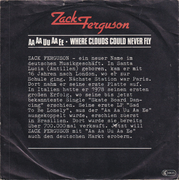 Zack Ferguson : Aa Aa Uu Ae Ee  / Where Clouds Could Never Fly (7", Single)