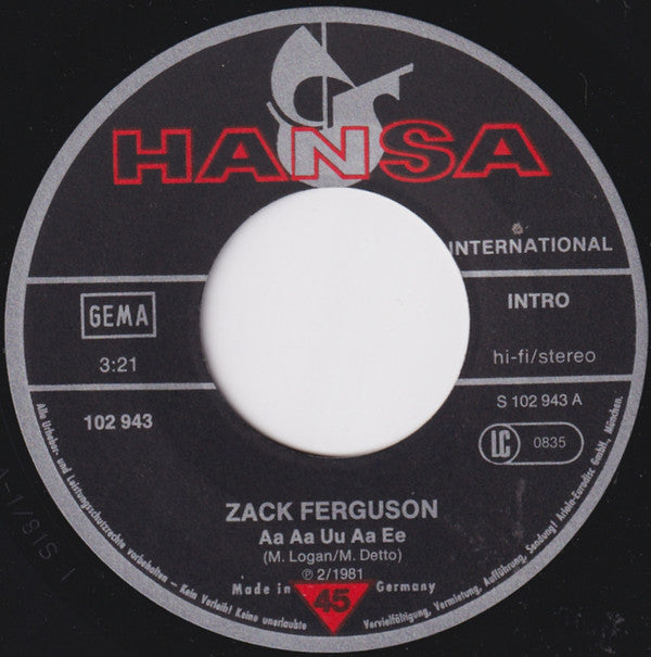 Zack Ferguson : Aa Aa Uu Ae Ee  / Where Clouds Could Never Fly (7", Single)