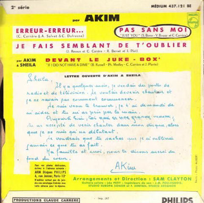 Akim (4) & Sheila (5) : Devant Le Juke Box (7", EP, Mono)