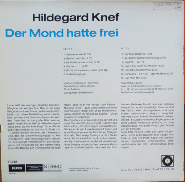 Hildegard Knef : Der Mond Hatte Frei (LP, Comp, Club)