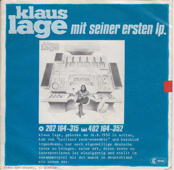 Klaus Lage : Ich Bleib Diesen Sommer Zu Haus (7", Single)