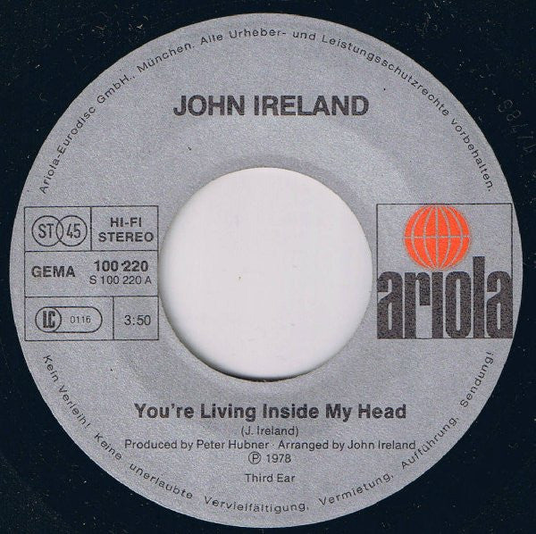 John Ireland (2) : You're Living Inside My Head (7", Single)