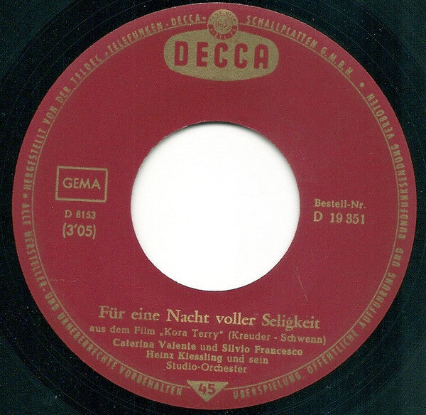 Caterina Und Silvio : Quando Quando / Für Eine Nacht Voller Seligkeit (7")