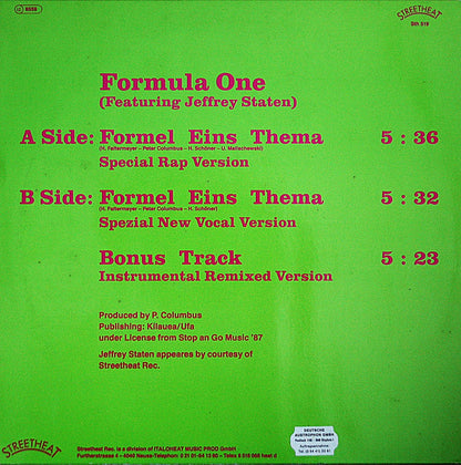 Formula One (3) Featuring Jeffrey Staten : Formel Eins Theme (12", Maxi)