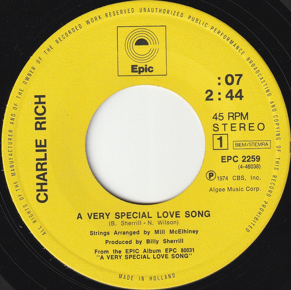 Charlie Rich : A Very Special Love Song (7", Single)