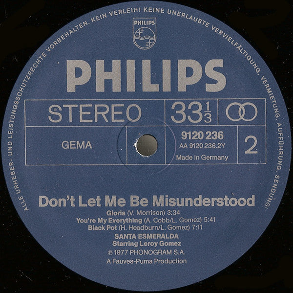 Santa Esmeralda Starring Leroy Gomez : Don't Let Me Be Misunderstood (LP, Album, Pap)