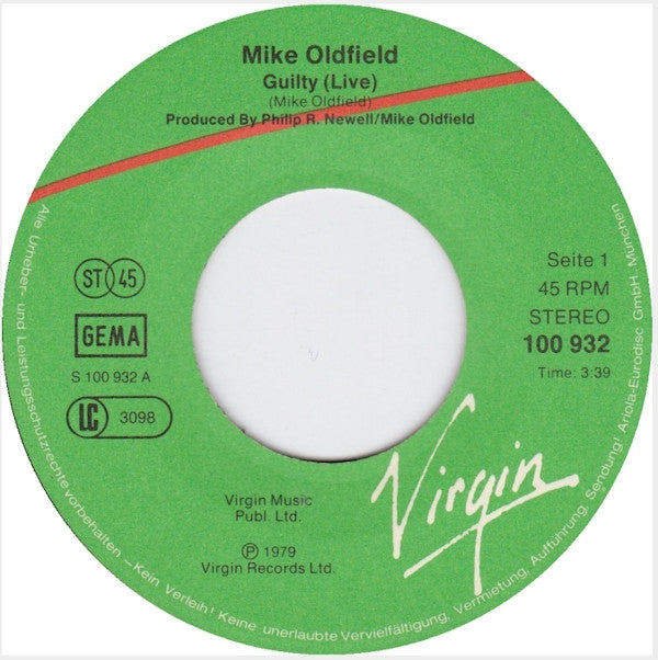 Mike Oldfield : Guilty (Live) (7", Single)