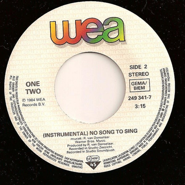 One Two (3) : No Song To Sing (7", Single)