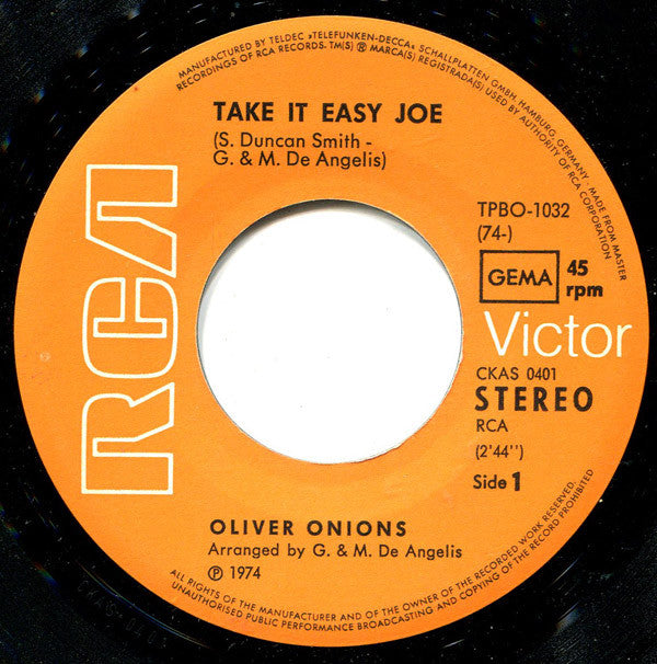 Oliver Onions : Take It Easy Joe / Running Away (7", Single)