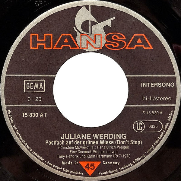 Juliane Werding : Postfach Auf Der Grünen Wiese (7", Single)