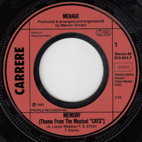 Menage (2) : Memory (7", Single)