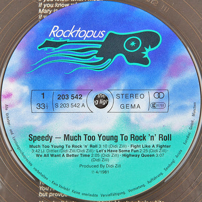 Speedy (15) : Much Too Young To Rock'n'Roll (LP, Album)