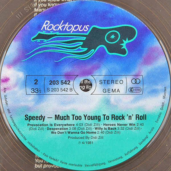 Speedy (15) : Much Too Young To Rock'n'Roll (LP, Album)