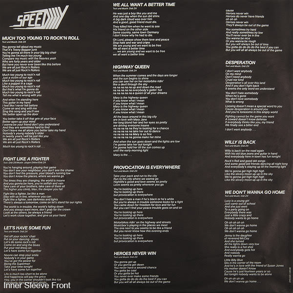 Speedy (15) : Much Too Young To Rock'n'Roll (LP, Album)