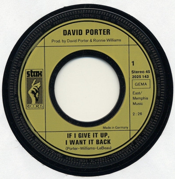 David Porter : If I Give It Up, I Want It Back / Help (7")