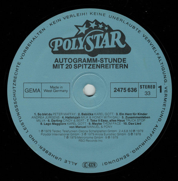 Various : Autogramm-Stunde Mit 20 Spitzenreitern (LP, Comp)