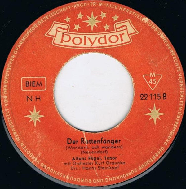 Alfons Fügel : Zwei Dunkle Augen / Der Rattenfänger (7", Single, Mono, RE)