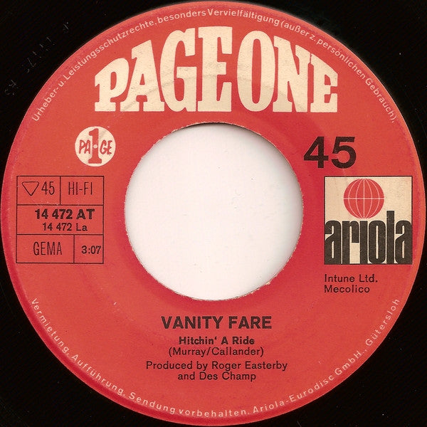 Vanity Fare : Hitchin' A Ride / Man Child (7", Single)