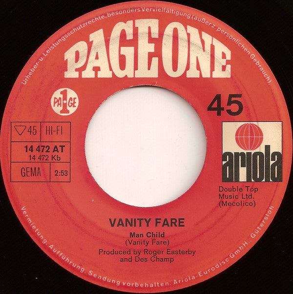 Vanity Fare : Hitchin' A Ride / Man Child (7", Single)