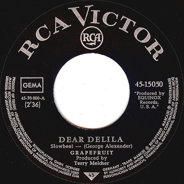 Grapefruit : Dear Delilah (7", Single, Mono)