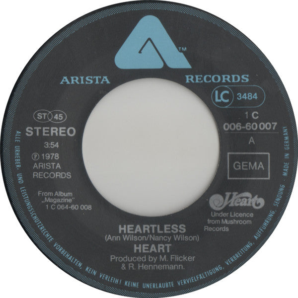 Heart : Heartless (7", Single)