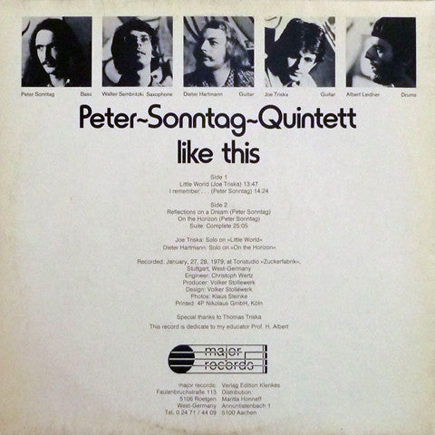 Peter Sonntag Quintett : Like This (LP, Album)