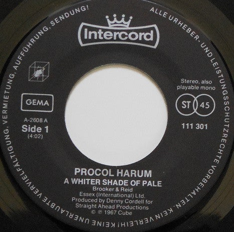 Procol Harum : A Whiter Shade Of Pale (7", Single)