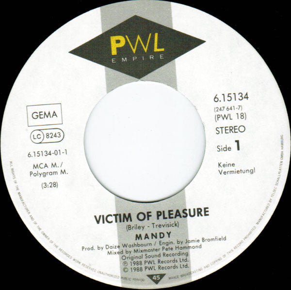 Mandy Smith : Victim Of Pleasure (7", Single)