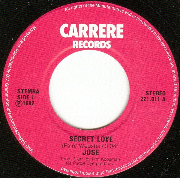 José (3) : Secret Love (7", Single)