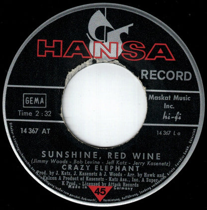 Crazy Elephant : Sunshine, Red Wine (7", Single)