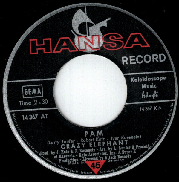 Crazy Elephant : Sunshine, Red Wine (7", Single)