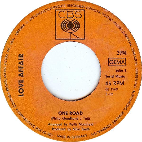 The Love Affair : One Road (7", Single)