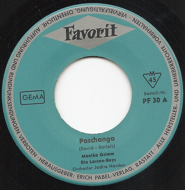 Monika Grimm / Die Larson Boys / Orchester Jakie Norden : Paschanga / Salome (7", Single)