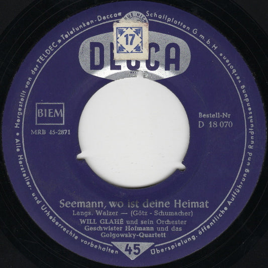 Geschwister Hofmann (2) Und Golgowsky-Quartett : Seemann, Wo Ist Deine Heimat (7", Single)