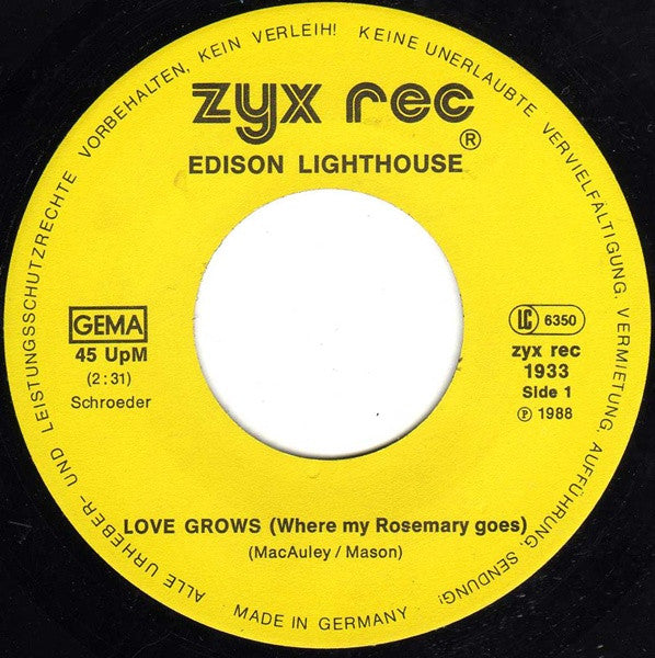 Edison Lighthouse / Mel & Tim : Love Grows (Where My Rosemary Goes) / Backfield In Motion (7", Single)