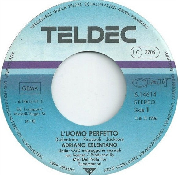 Adriano Celentano : L'Uomo Perfetto (7", Single)