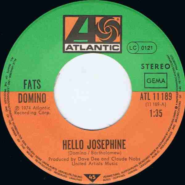 Fats Domino : Hello Josephine / Blueberry Hill (7", Single, RP)