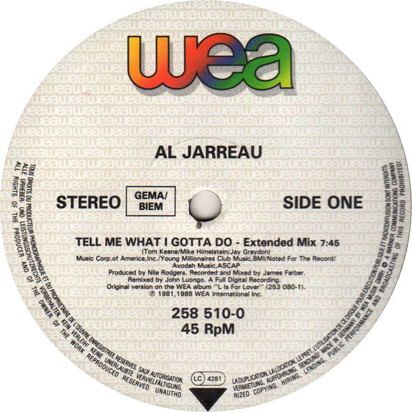 Al Jarreau : Tell Me What I Gotta Do (12")