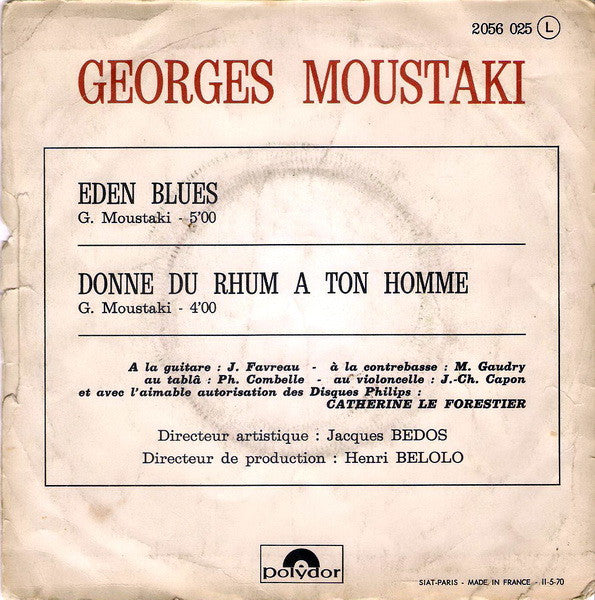 Georges Moustaki : Eden Blues / Donne Du Rhum À Ton Homme (7", Single)