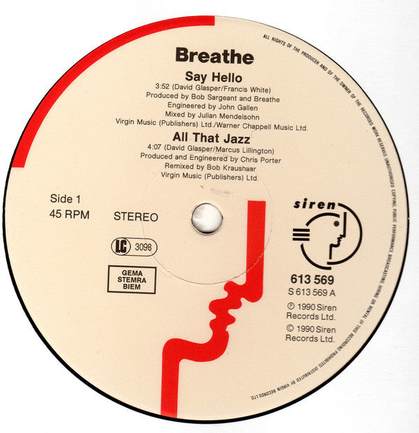 Breathe (3) : Say Hello (12", Maxi)