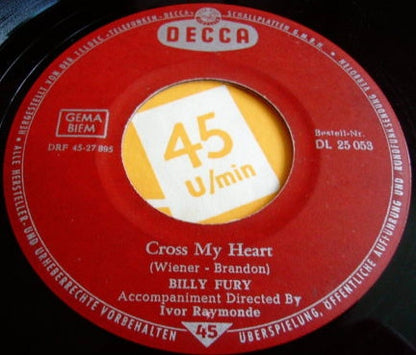 Billy Fury : Halfway To Paradise / Cross My Heart (7", Single)